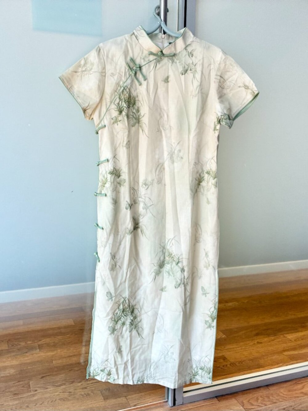 Beige Green Flora Qipao Long Dress - Chinese Traditional Cheongsam